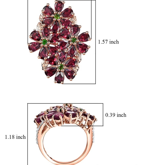 Orissa Rhodolite Garnet, Chrome Diopside With White Zircon In A Floral Ring - Picture 6 of 6